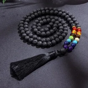 8mm Black Lava Stone 7 Chakra Beaded Japamala Necklace 108 Rosary Meditation Yoga Jewelry Bracelet Set