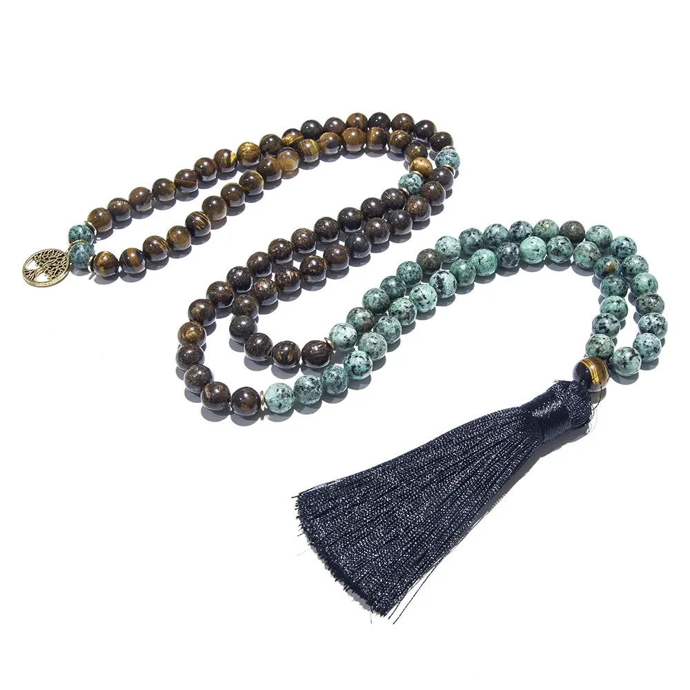 8mm Natural Tiger Eye Bronzite 108 Mala Beaded Necklace Meditation Yoga Prayer Rosary For Men Women