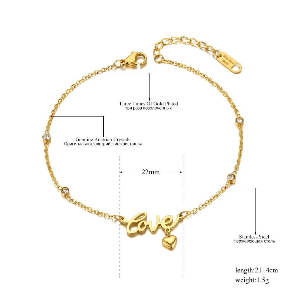 Goth Love Heart Charm Anklets For Women Girls